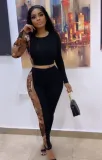Sexy Printed Patchwork Contrast Slim Fit Long Sleeve Two-Piece pants Set