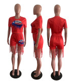 Women's Fashion Casual Printed Tassel Two Piece shorts set