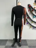 Sexy Printed Patchwork Contrast Slim Fit Long Sleeve Two-Piece pants Set