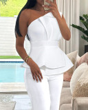 Women's One-Shoulder Asymmetric Top Pants Two-Piece Set