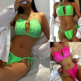 Solid Color Rhinestone Beaded Sexy Lace-Up Bikini Two Piece Swimsuit