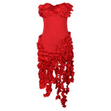 Women's Summer Sexy Strapless Ruffle Tassel Dress