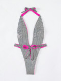 Sexy Shiny String Bow Tie Halter Neck One-Piece Women's Swimsuit
