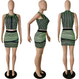 Women's Digital Positioning Striped Print Sleeveless Two Piece Skirt Set
