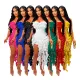Women's Summer Sexy Strapless Ruffle Tassel Dress