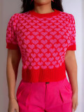 Women Spring/Summer knitting Heart Print Short Sleeve T-Shirt