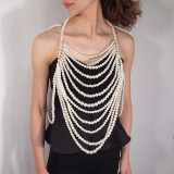 Women Layered Pearl Camisole Halter Neck Chic Elegant Strapless Top