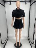 Women's Spring And Summer Cargo Style Short-Sleeved Shirt Mini Skirt Two-Piece Set