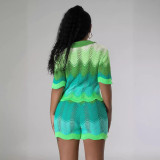 Women spring knitting short-sleeved Top and shorts Casual two-piece set