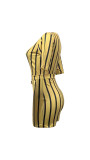 Women Casual Summer Stripe Print Short Sleeve Rompers