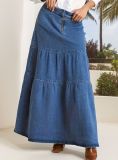 Women Spring and Summer Vintage Pastoral Casual Cake Denim Maxi Dress