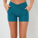 Women Yoga Shorts Pleated Pocket High Waist Gym Shorts