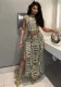 Women Trend Style Frayed Tank Top and Slit Skirt Denim Two-piece Set