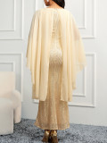 Women's Sequin Chiffon Shawl Style Slim Fit Bodycon Formal Party Dress