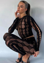 Summer Women's Sexy Lace Crochet See-Through High Waist Slim Two Piece Pants Set
