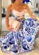 Printed Strap Top A-Lini Long Skirt Two-Piece Set