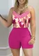Women's Summer Solid Color Contrast Print Two Piece Shorts Set