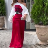 Spring Women's Casual Loose Rose Top High Waist Pants Two Piece Set