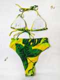 Women Print Mesh Bikini Swimsuit Three-Piece