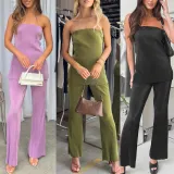 Women Sexy Strapless Top and Casual Pants Two-piece Set