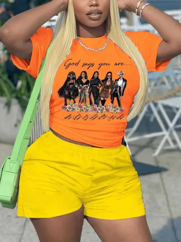 African Women Black Girls Short Sleeve Printed T-Shirt