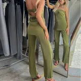 Women Sexy Strapless Top and Casual Pants Two-piece Set