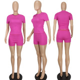 Women Sexy Solid Short Sleeve Top and Shorts Two-piece Set