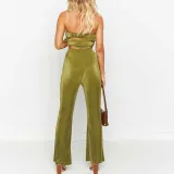 Women Sexy Strapless Top and Casual Pants Two-piece Set