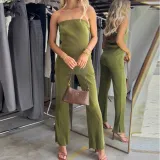 Women Sexy Strapless Top and Casual Pants Two-piece Set