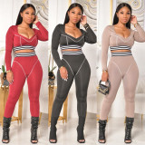 Women Style Line Long Sleeve Top and Pant Sports Two-piece Set