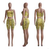 Spring Women's Fashion Casual Snakeskin Pattern Print Two Piece Shorts Set