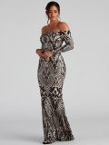 Summer Chic Sequin Sexy Off Shoulder Ormal Party Evening Dress Long Gown
