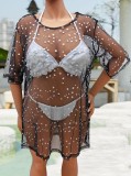 Sexy Shiny Star See-Through Mesh  Beach Cover-Up Plus Size Women's Dress
