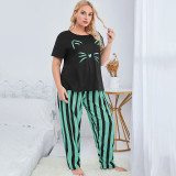 Spring Summer Women's Pajamas Plus Size Short Sleeve T-Shirt Striped Long Pants Home Clothes