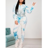 Stylish Casual Printed Sexy Long Sleeve Top And Pants Two Piece Set