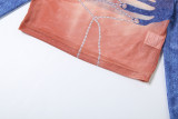 Spring Fashion Street Trendy Denim Digital Printed Mesh See-Through Two Piece Pants Set
