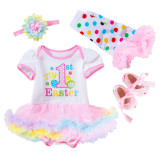 Baby Easter Dress 4-Piece Set Cartoon Letter Baby Girl Dress Set