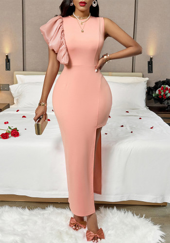 Summer Women's Solid Color Asymmetrical Side Slit Dress