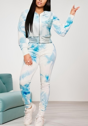 Stylish Casual Printed Sexy Long Sleeve Top And Pants Two Piece Set