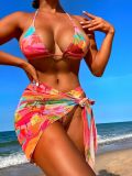 Women's Print Sexy Bikini Beach Cover Up Three-Piece Swimsuit
