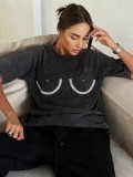 Spring And Summer Women Beaded Round Neck Pullover Short-Sleeved T-Shirt Outdoor Wear