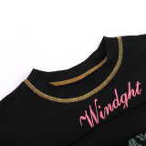 Women Sexy Round Neck Letter Printed Hollow Short Sleeve T-Shirt