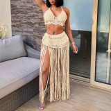 Women Beach Bikini Top and Fringed Skirt Two-piece Set