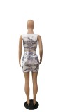 Women Casual Sexy Print Top and Skirt Two-piece Set