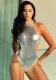 Women Halter Neck Sexy Backless Bikini Silver One Piece Swimsuit