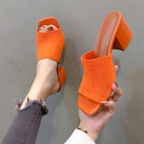 Women shoes knitting wool high heels Square Toe sandals