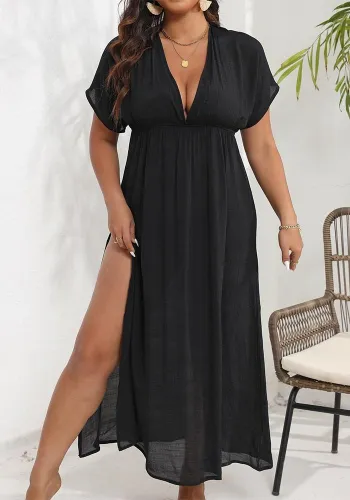 Plus Size Women Beach Slit V Neck Backless Maxi Dress
