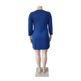 Plus Size Women Solid Loose Pocket Dress