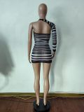 Women Striped Mesh Sexy Strapless Mini Dress