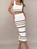 Women Contrast Color Striped Tank Top and Skirt Two-piece Set
